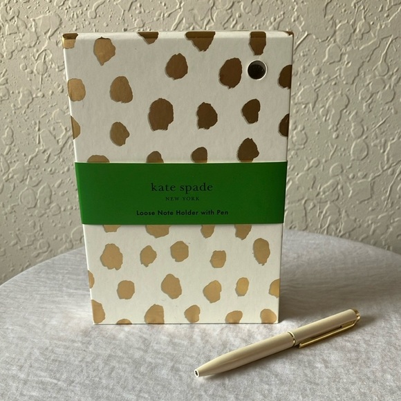 Kate Spade: Gold & White Note Holder with Pen - Picture 1 of 16